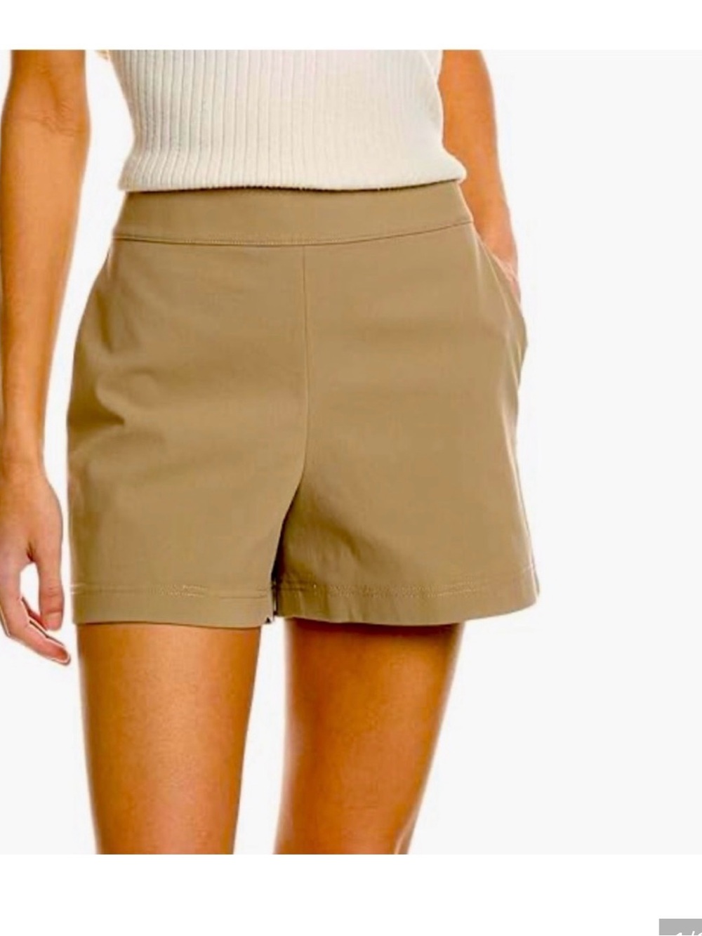 Theory Tan Side Zip Tailored Shorts